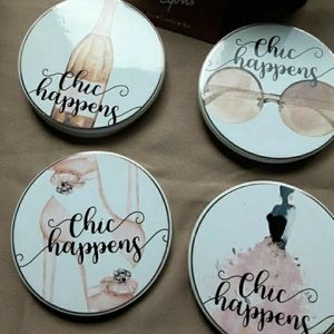 Erica Lyons "Chic Happens" Ceramic Coaster‎ Set of 4 NEW